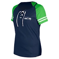 T-shirt raglan à lacets New Era College Navy Seattle Seahawks pour femme