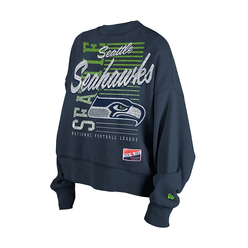 Sweat-shirt ras du cou surdimensionné à imprimé minéral New Era College Navy des Seattle Seahawks pour femme