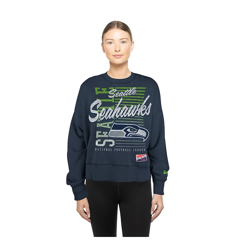 Sweat-shirt ras du cou surdimensionné à imprimé minéral New Era College Navy des Seattle Seahawks pour femme