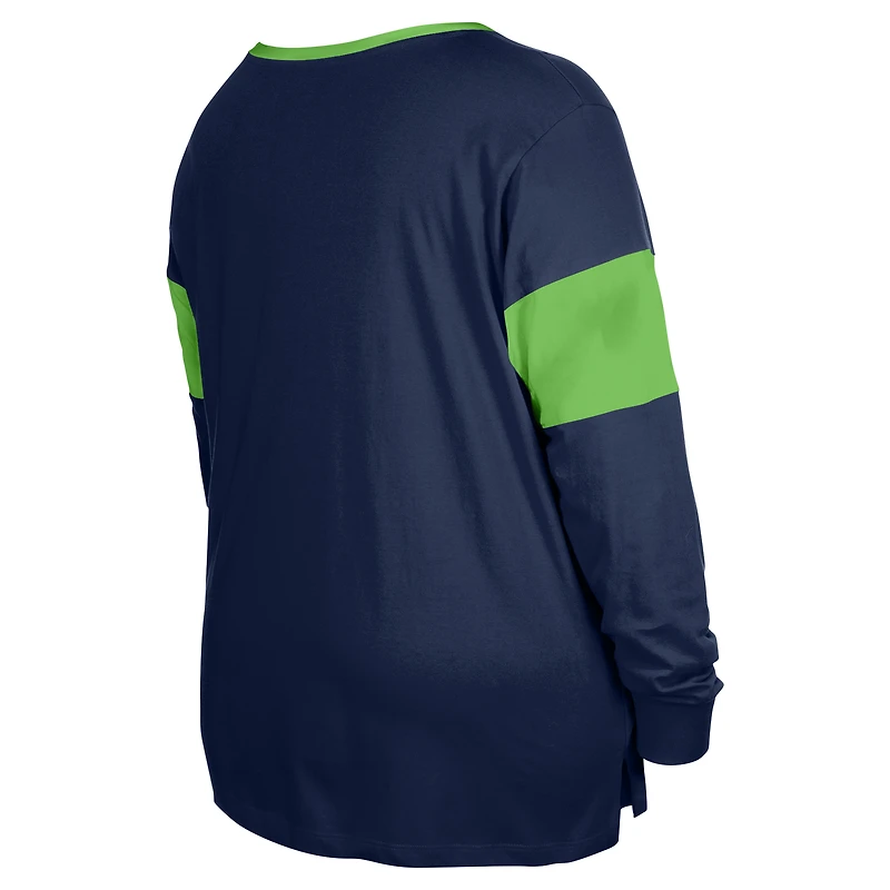Women's New Era College Navy Seattle Seahawks Plus Lace-Up Notch Neck Long Sleeve T-Shirt