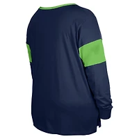 Women's New Era College Navy Seattle Seahawks Plus Lace-Up Notch Neck Long Sleeve T-Shirt