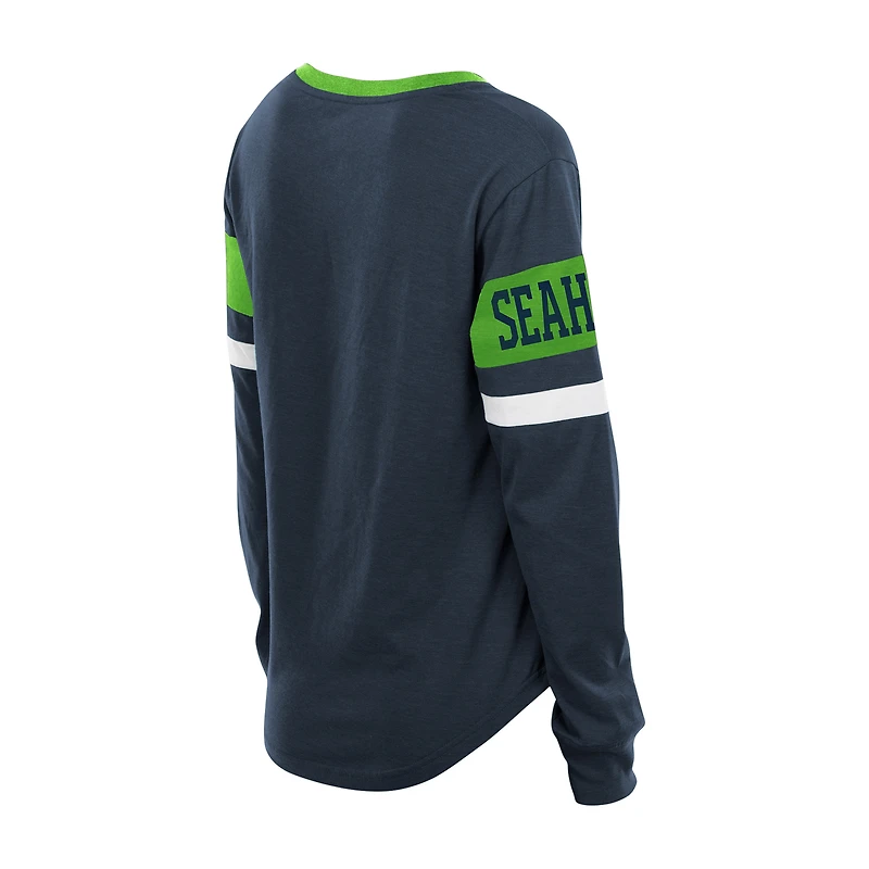 Women's New Era College Navy Seattle Seahawks Plus Throwback Lace-Up Long Sleeve T-Shirt