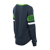 Women's New Era College Navy Seattle Seahawks Plus Throwback Lace-Up Long Sleeve T-Shirt