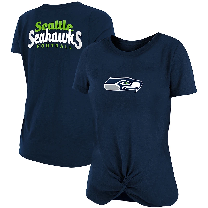 T-shirt flammé Seattle Seahawks pour femme New Era College Navy avec nœud torsadé sur le devant