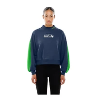 Sweat-shirt à manches ballon et col montant New Era College Navy pour femme des Seattle Seahawks Sport Night