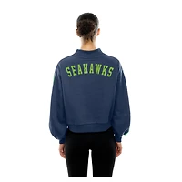 Sweat-shirt à manches ballon et col montant New Era College Navy pour femme des Seattle Seahawks Sport Night