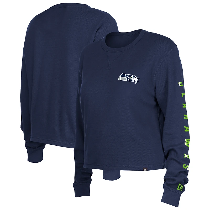 Women's New Era  College Navy Seattle Seahawks Sport Night Thermal Long Sleeve Cropped T-Shirt