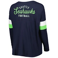 Women's New Era Navy Seattle Seahawks Plus Athletic Varsity Lace-Up V-Neck Long Sleeve T-Shirt
