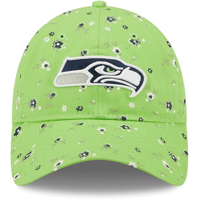 Women's New Era Neon Green Seattle Seahawks Logo Floral 9TWENTY - Adjustable Hat