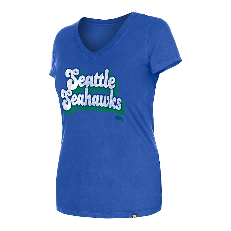 T-shirt à col en V bas New Era Royal Seattle Seahawks pour femmes