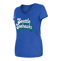 T-shirt à col en V bas New Era Royal Seattle Seahawks pour femmes
