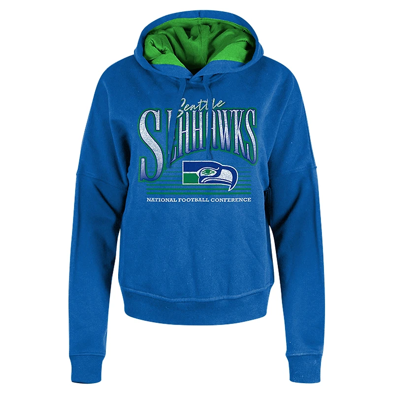 Women's New Era Royal Seattle Seahawks Throwback Boxy Pullover Hoodie