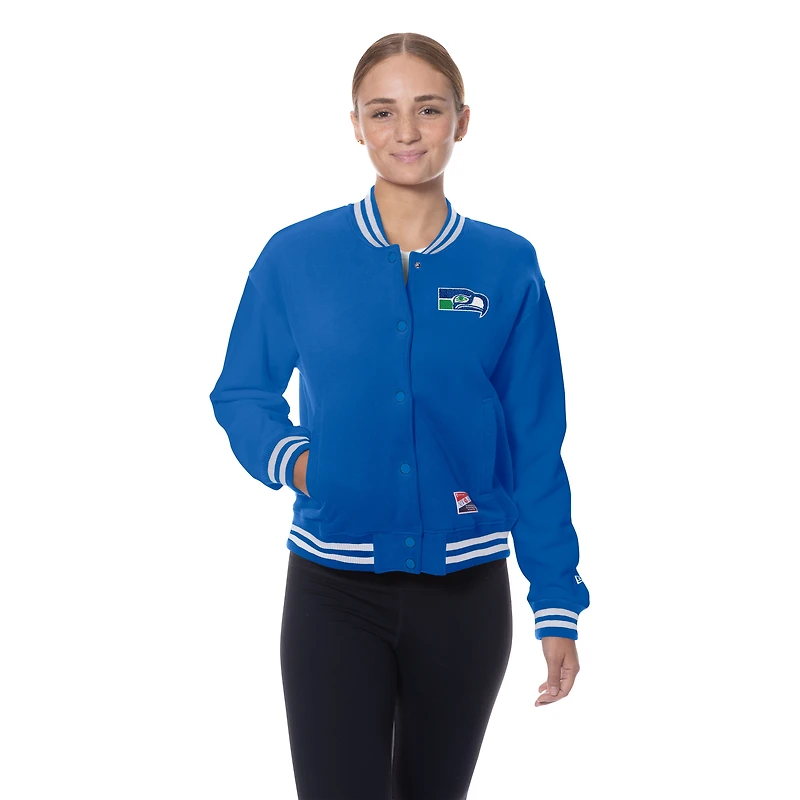 Women's New Era Royal Seattle Seahawks Throwback Fleece Full-Snap Jacket
