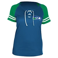 Women's New Era  Royal Seattle Seahawks Throwback Lace-Up Raglan T-Shirt
