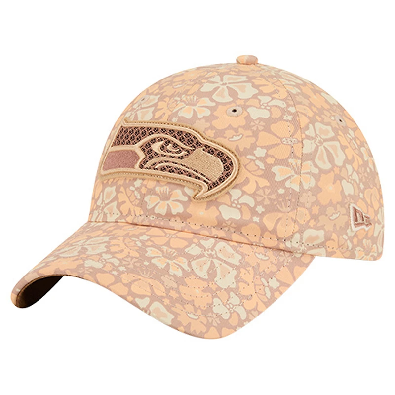 Women's New Era  Tan Seattle Seahawks Floral 9TWENTY Adjustable Hat