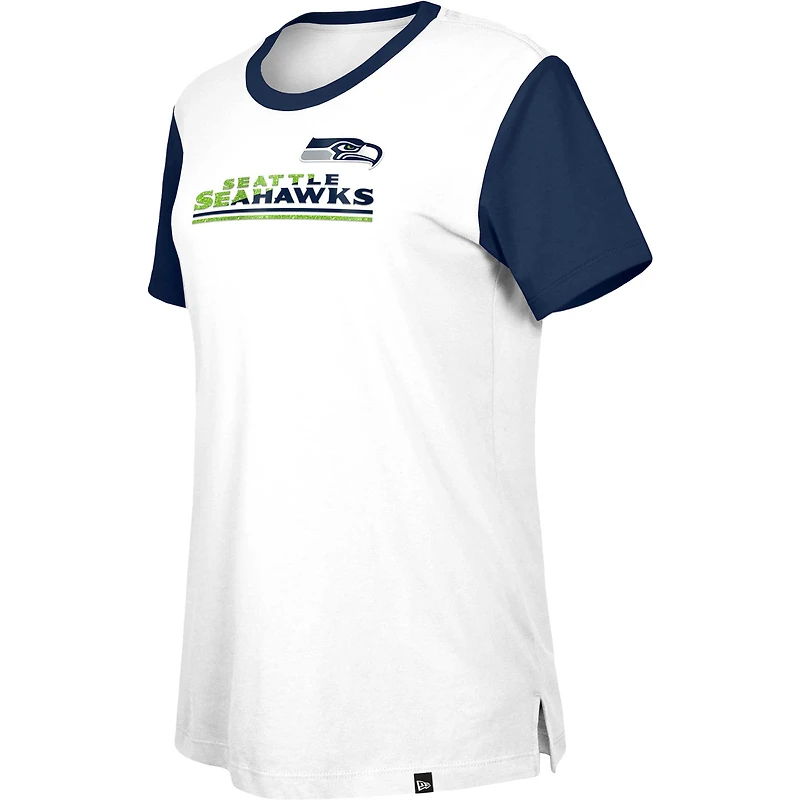 T-shirt à couleurs contrastées des Seattle Seahawks Third Down New Era pour femme, blanc/bleu marine