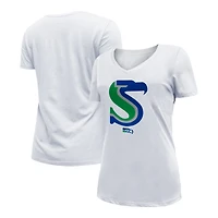 T-shirt à col en V Seattle Seahawks City Originals pour femme New Era blanc