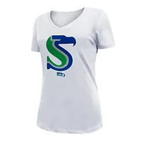 T-shirt à col en V Seattle Seahawks City Originals pour femme New Era blanc