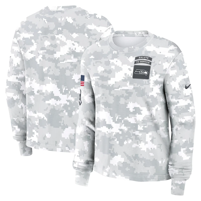 T-shirt Nike Arctic Camo Seattle Seahawks 2024 Salute To Service Performance à manches longues pour femme