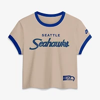 Women's Nike Beige Seattle Seahawks Rewind Ringer Mod Cropped T-Shirt