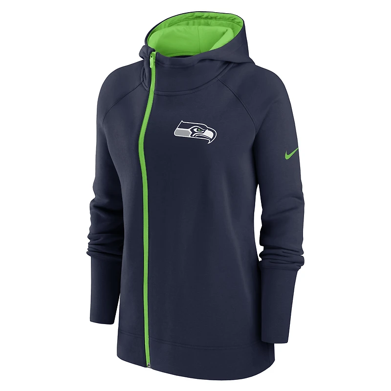 Sweat à capuche et zip raglan asymétrique Seattle Seahawks Nike College Navy pour femme