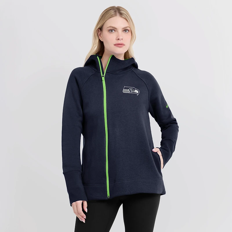 Sweat à capuche et zip raglan asymétrique Seattle Seahawks Nike College Navy pour femme