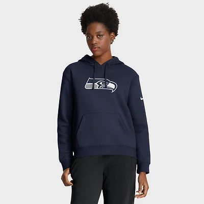 Women's Nike College Navy Seattle Seahawks Club Logo Pullover Hoodie