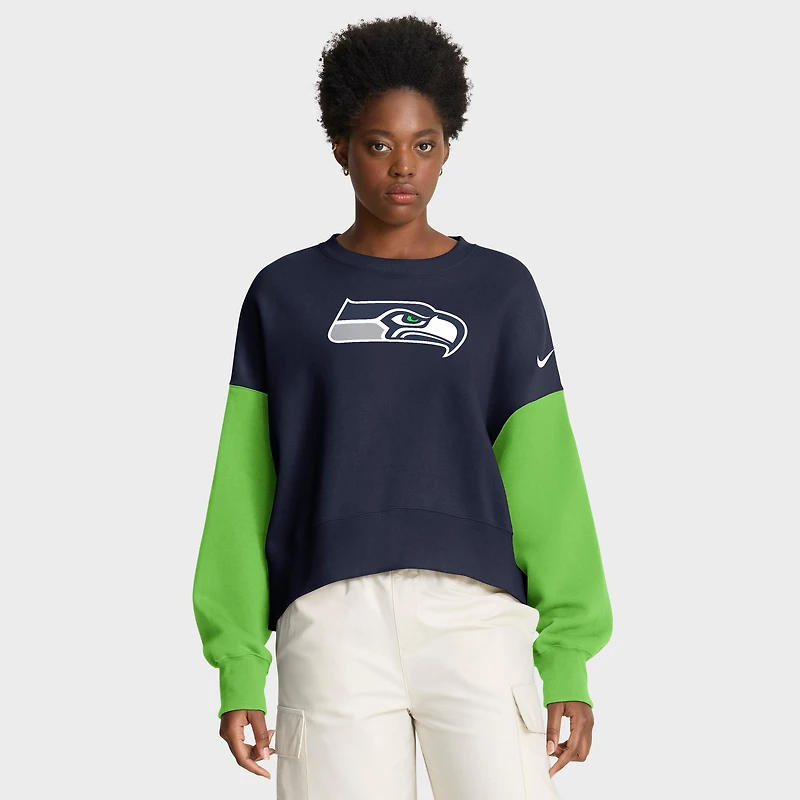 Sweat-shirt oversize à blocs de couleurs Nike College Navy Seattle Seahawks pour femme