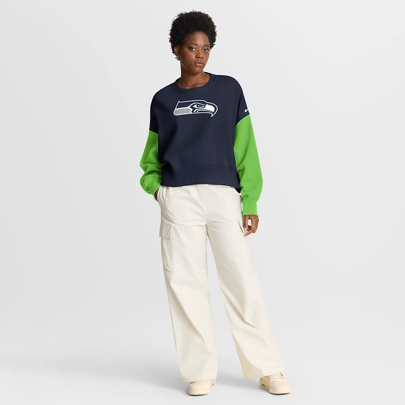 Sweat-shirt oversize à blocs de couleurs Nike College Navy Seattle Seahawks pour femme