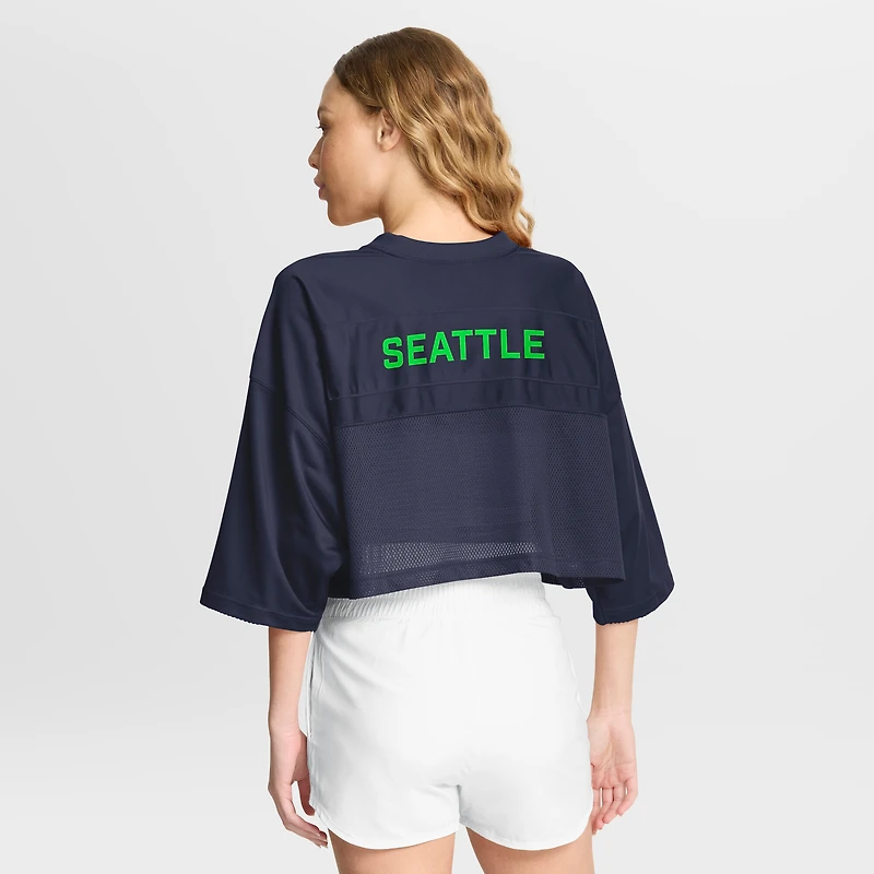 Maillot court Nike College Navy Seattle Seahawks Primetime en maille Dri-FIT pour femme