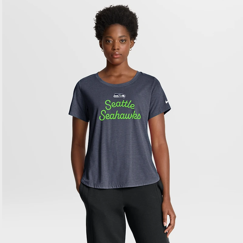 Women's Nike College Navy Seattle Seahawks Script Tri-Blend T-Shirt