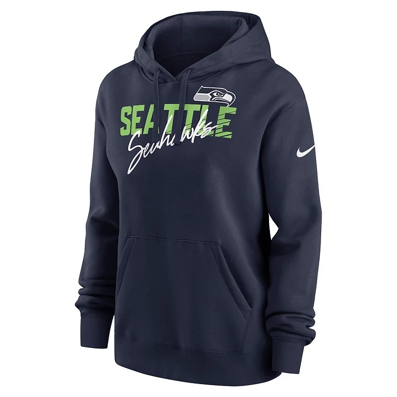 Women's Nike College Navy Seattle Seahawks Wordmark Club Fleece Pullover Hoodie