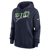 Women's Nike College Navy Seattle Seahawks Wordmark Club Fleece Pullover Hoodie