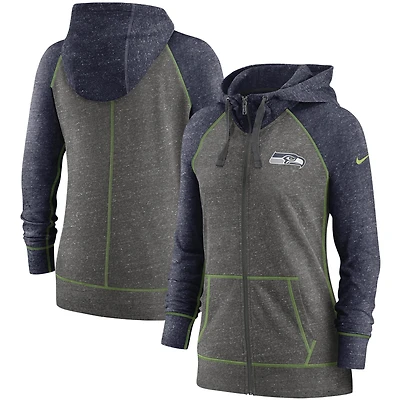 Women's Nike Heathered Charcoal/Navy Seattle Seahawks Gym Vintage Raglan Full-Zip Hoodie