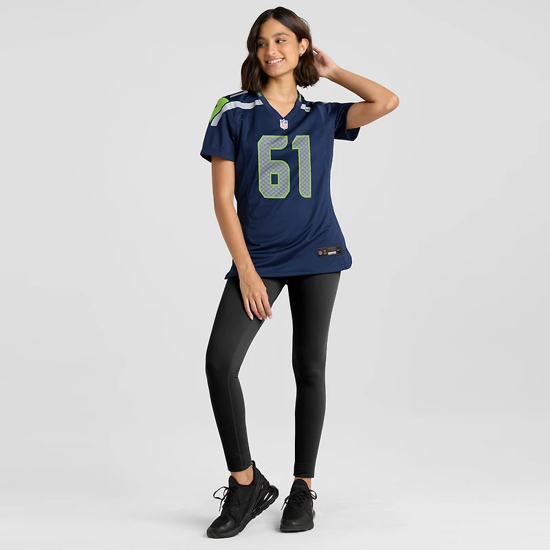 Maillot de match Nike Jalen Sundell College Navy pour femme des Seattle Seahawks