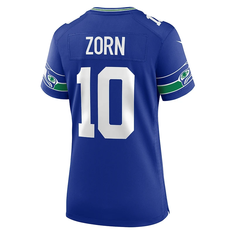 Maillot de jeu joueur à la retraite Nike Jim Zorn Royal Seattle Seahawks Throwback pour femme
