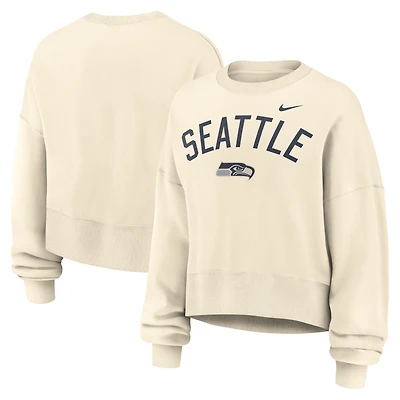 Women's Nike Natural Seattle Seahawks Oversized High Hip Legacy Arch Phoenix Fleece Sweatshirt