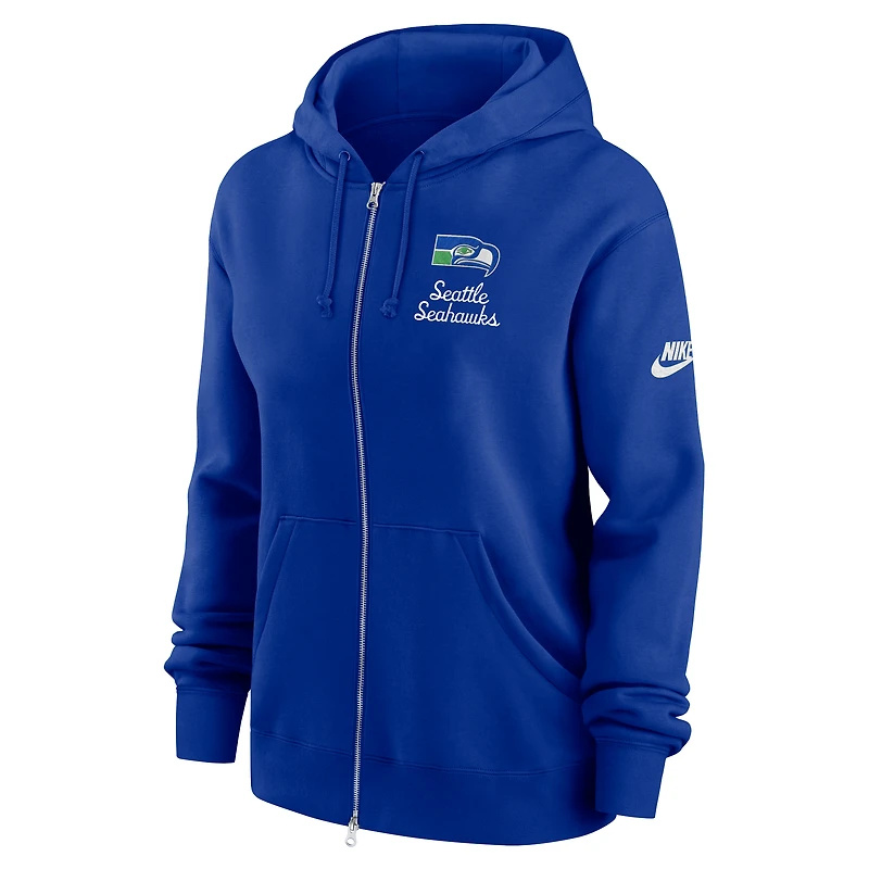 Sweat à capuche entièrement zippé Nike Royal Seattle Seahawks Phoenix Rewind pour femme