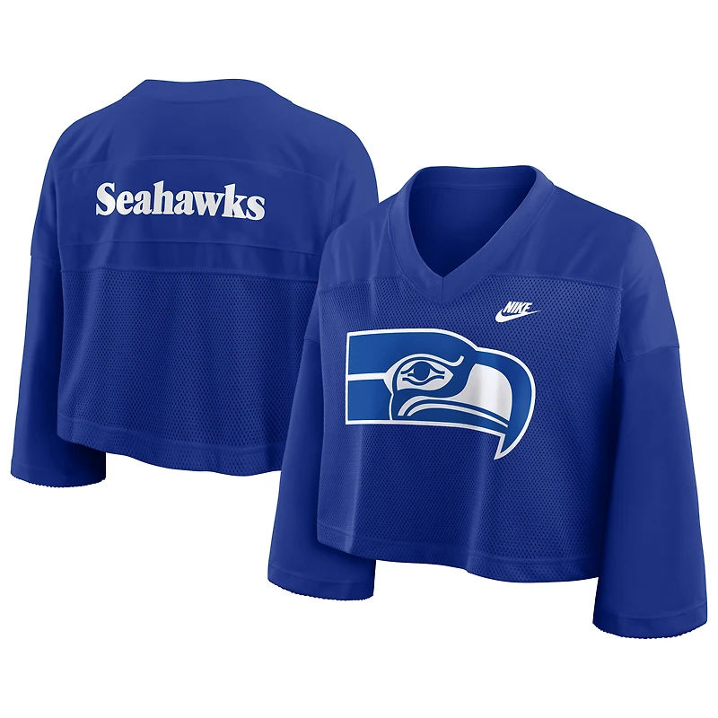 Women's Nike Royal Seattle Seahawks Rewind Cropped Mesh Dri-FIT Fashion Jersey