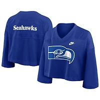 Women's Nike Royal Seattle Seahawks Rewind Cropped Mesh Dri-FIT Fashion Jersey