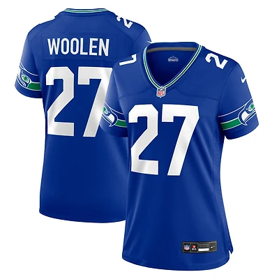 Maillot Nike Tariq Woollen Royal Seattle Seahawks Throwback Player Game pour femme