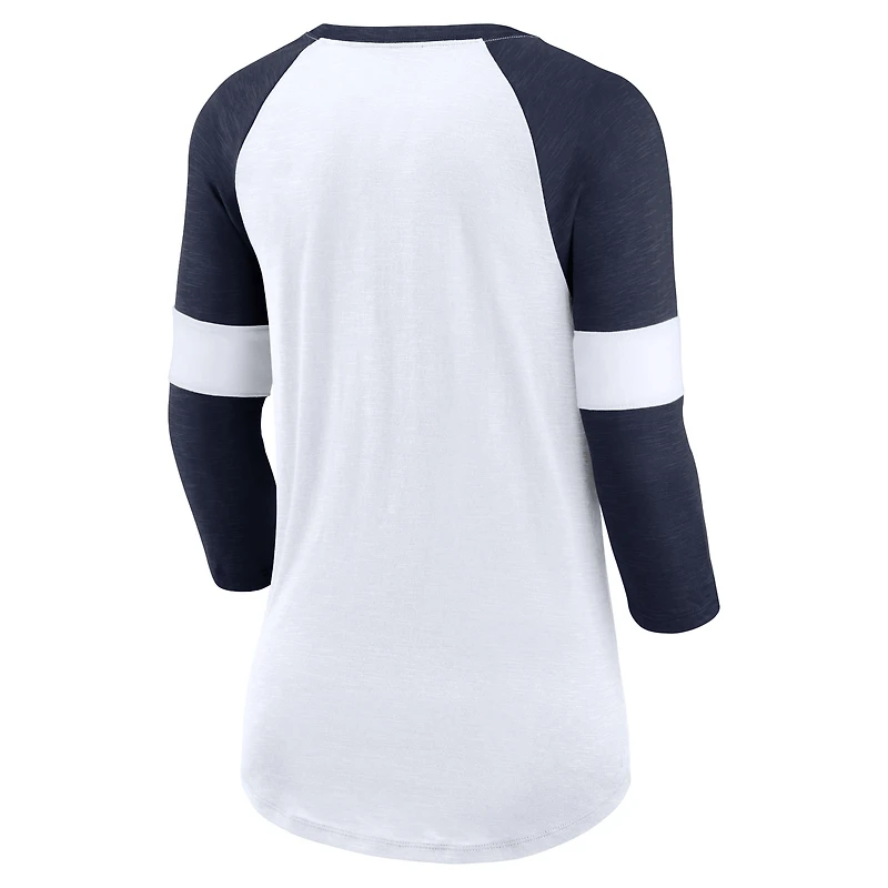 T-shirt à manches raglan 3/4 pour femme Nike Seattle Seahawks Football Pride - Blanc/Bleu marine universitaire