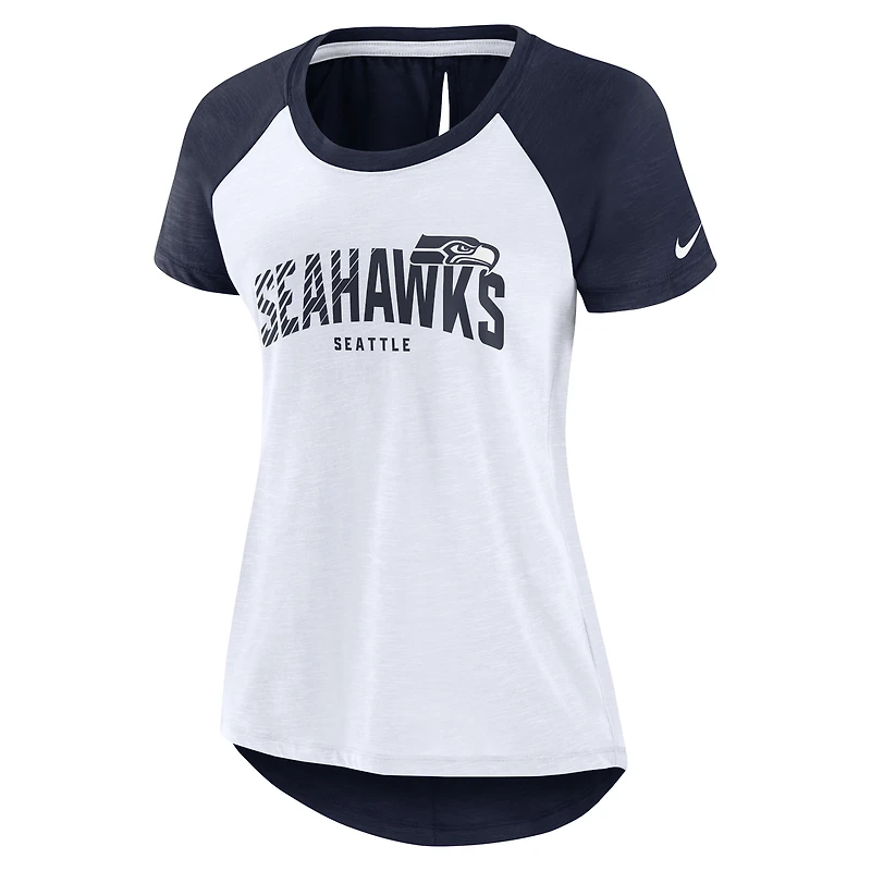 Women's Nike White/Heather Scarlet Seattle Seahawks Back Slit Lightweight Fashion T-Shirt