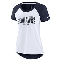 Women's Nike White/Heather Scarlet Seattle Seahawks Back Slit Lightweight Fashion T-Shirt