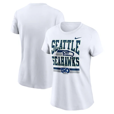 T-shirt Nike blanc pour femme, 50e saison des Seattle Seahawks