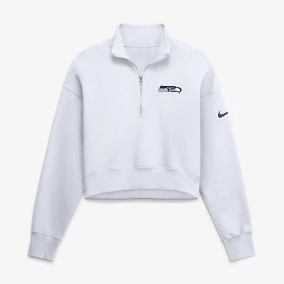 Women's Nike White Seattle Seahawks Oversized Phoenix Fleece Cropped Quarter-Zip Sweatshirt