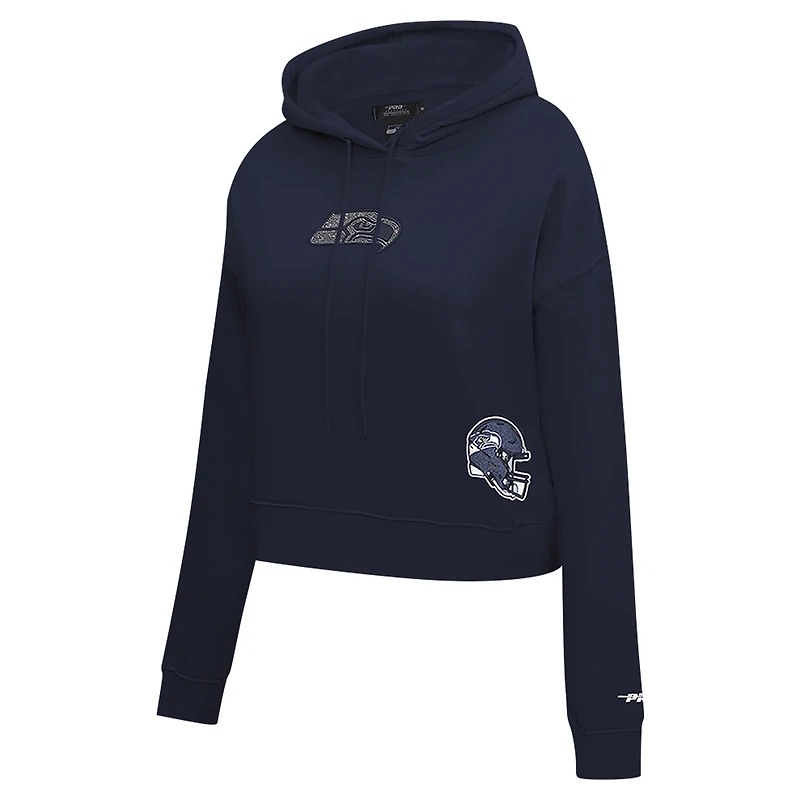 Sweat à capuche court orné de bijoux Pro Standard College Navy pour femme des Seattle Seahawks