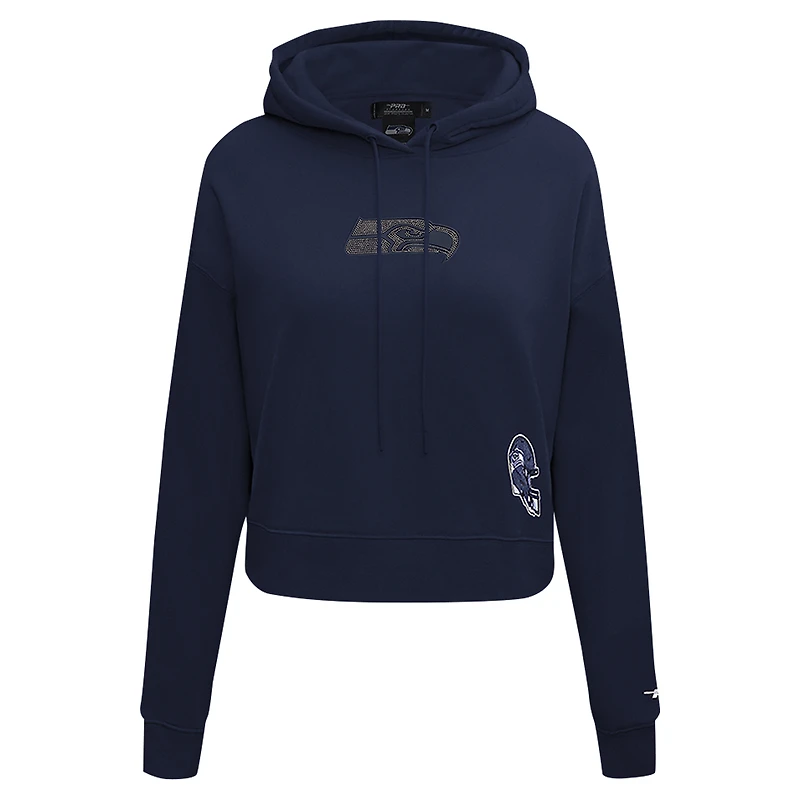 Sweat à capuche court orné de bijoux Pro Standard College Navy pour femme des Seattle Seahawks