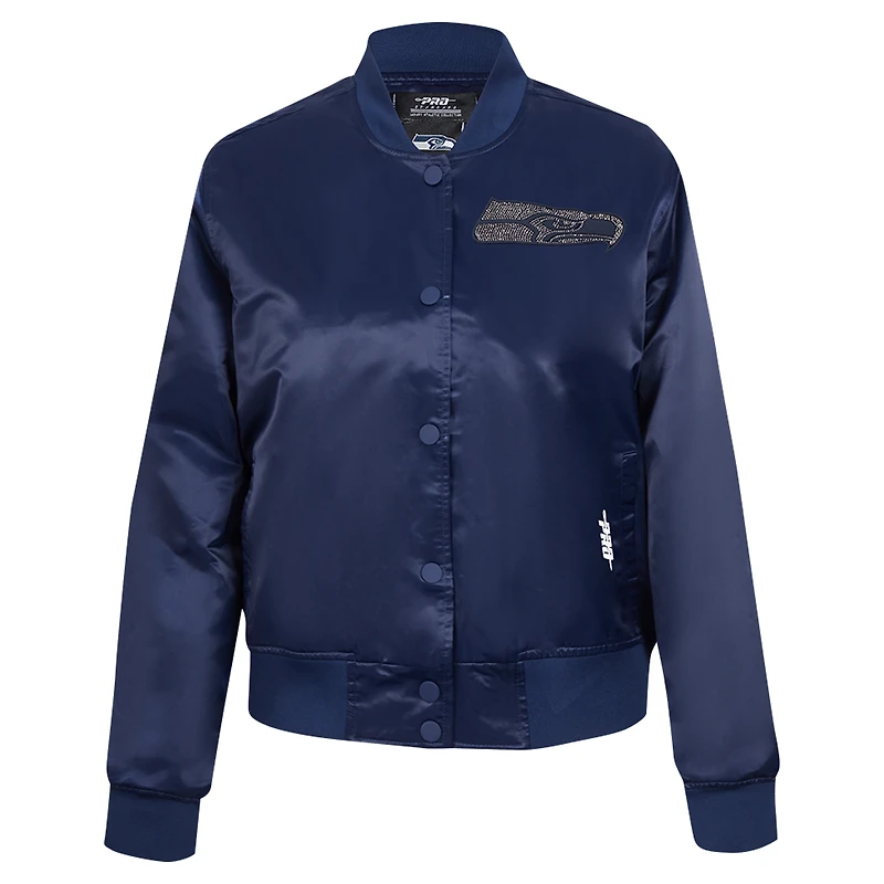 Women's Pro Standard College Navy Seattle Seahawks Jeweled Satin Full-Snap Jacket