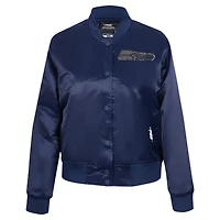 Women's Pro Standard College Navy Seattle Seahawks Jeweled Satin Full-Snap Jacket